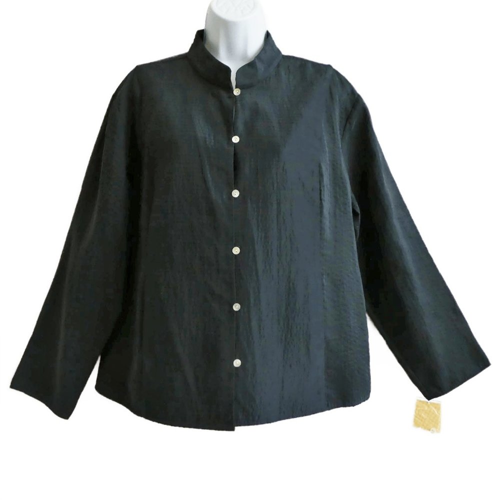 NEW SiLK Linden Hill Ebony Black Shirt Jacket Button Front Pockets Textured XXL